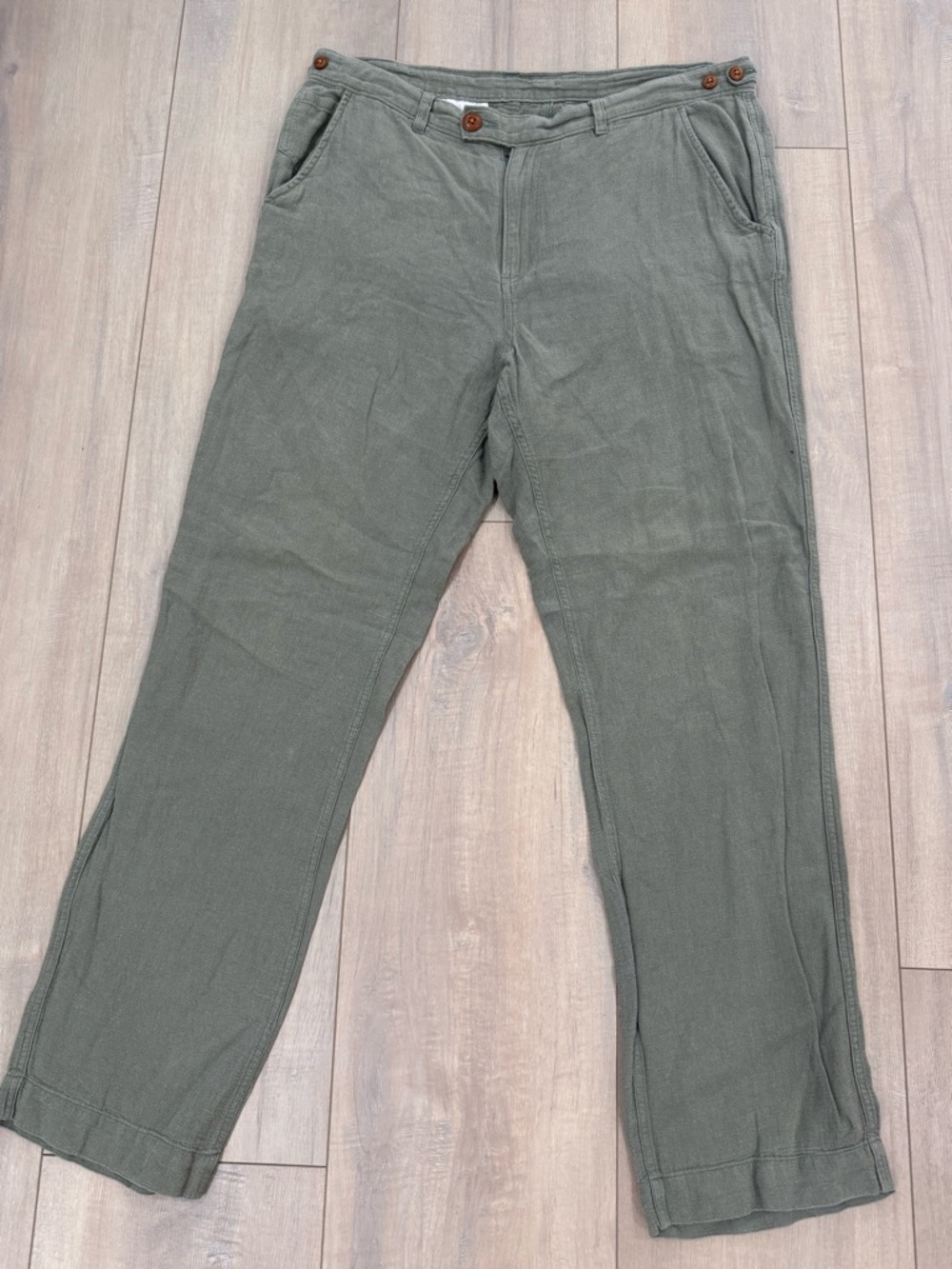 Corridor Men's Sage Green Linen Blend Chino Pants with Button Waist